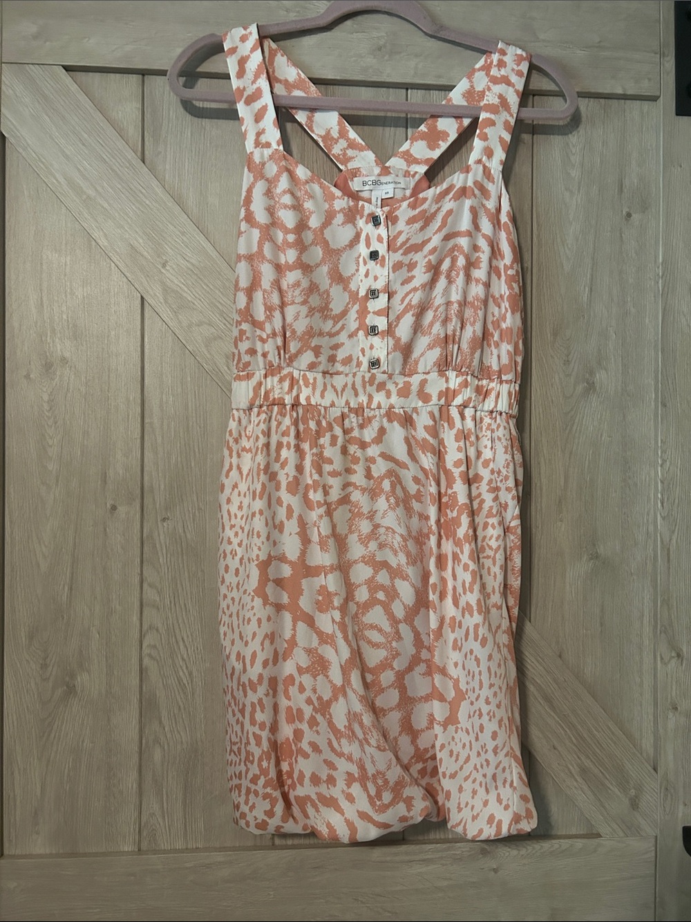 BCBG Coral and Cream Dress with POCKETS!